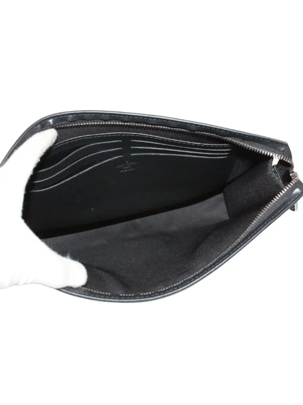Louis Vuitton Pochette Voyage Monogram Eclipse Leather Gray Black Pouch Silver